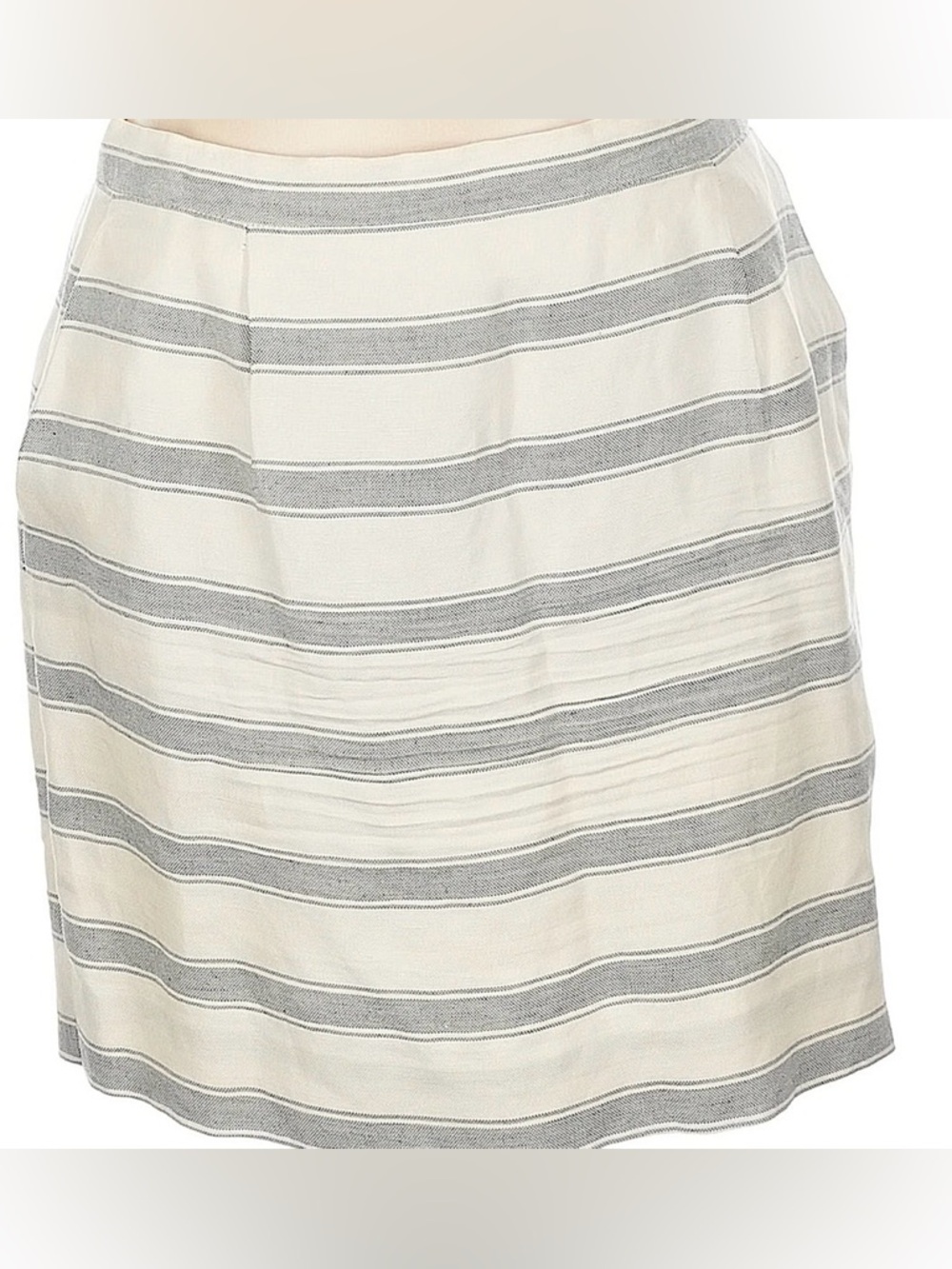 J. Crew Cream and Gray Striped A-Line Skirt